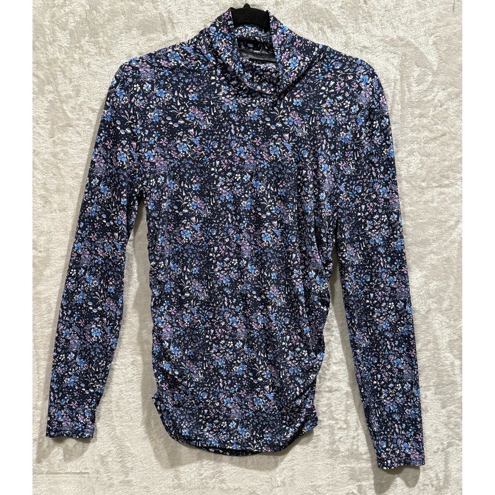 J.Crew Floral Print‎ Ruched Long Sleeve Turtleneck Top Blouse Womens Size M